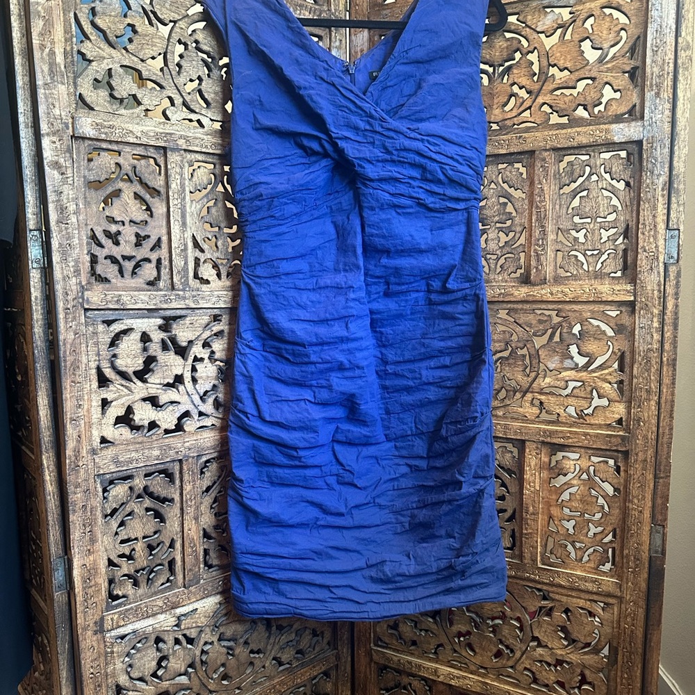 Eileen Fisher Cobalt Blue Ruched V-Neck Dress